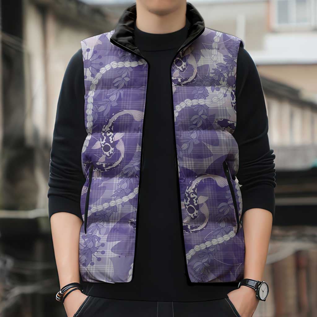 Japanese Koi Fish Sleeveless Puffer Jacket Purple Wagara Palaka Honohono Pikake Lei LT9 - Polynesian Pride