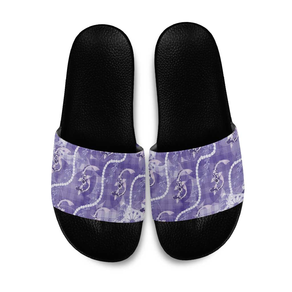 Japanese Koi Fish Slide Sandals Purple Wagara Palaka Honohono Pikake Lei LT9 Purple - Polynesian Pride