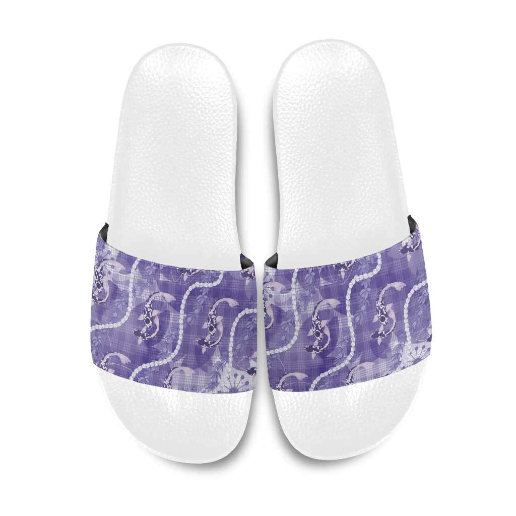 Japanese Koi Fish Slide Sandals Purple Wagara Palaka Honohono Pikake Lei LT9 Purple - Polynesian Pride