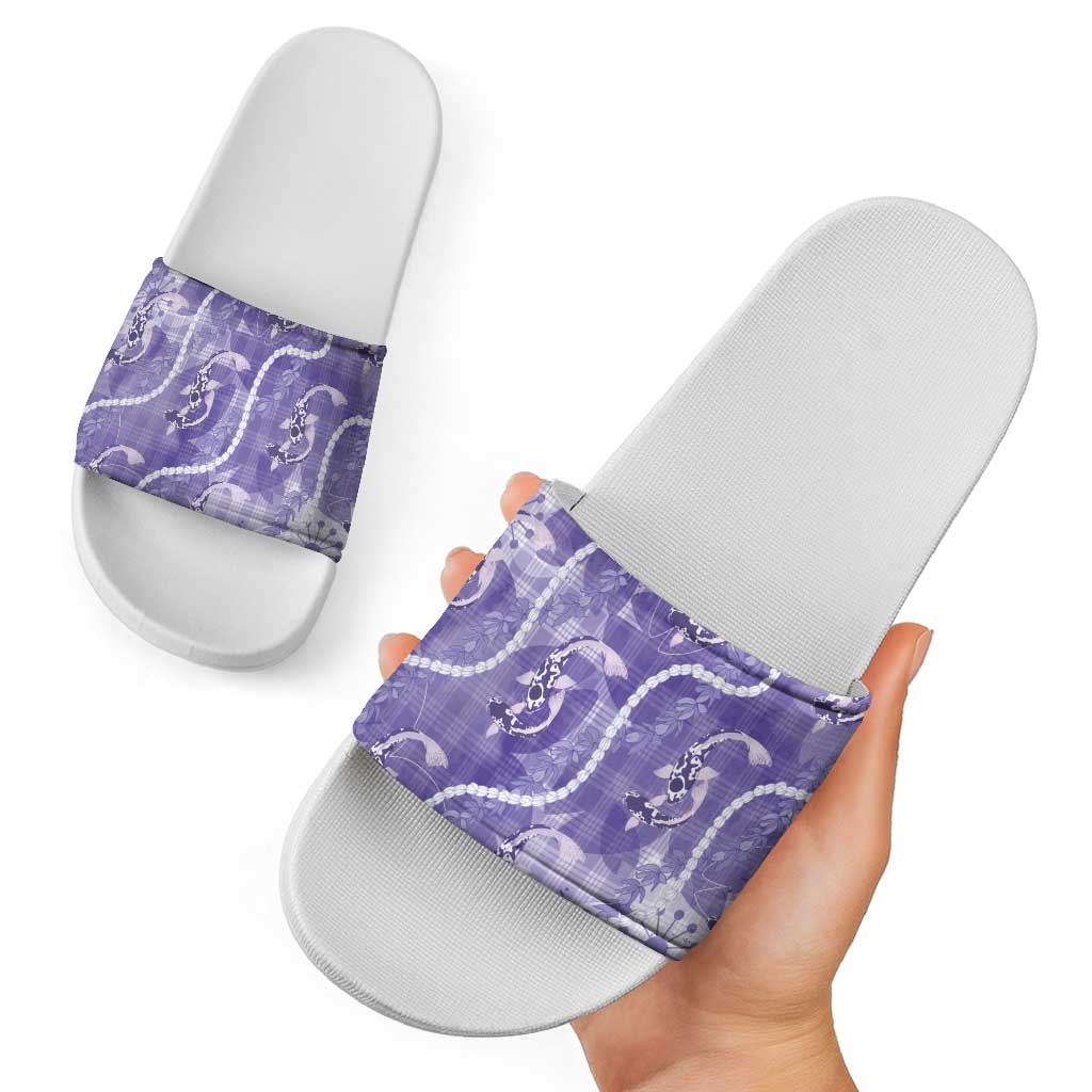 Japanese Koi Fish Slide Sandals Purple Wagara Palaka Honohono Pikake Lei LT9 - Polynesian Pride