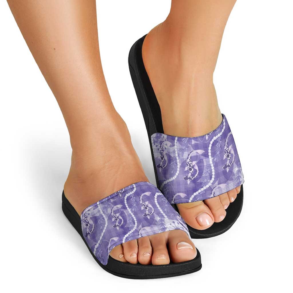 Japanese Koi Fish Slide Sandals Purple Wagara Palaka Honohono Pikake Lei LT9 - Polynesian Pride