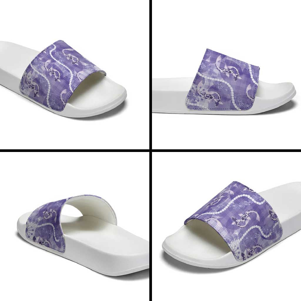 Japanese Koi Fish Slide Sandals Purple Wagara Palaka Honohono Pikake Lei LT9 - Polynesian Pride