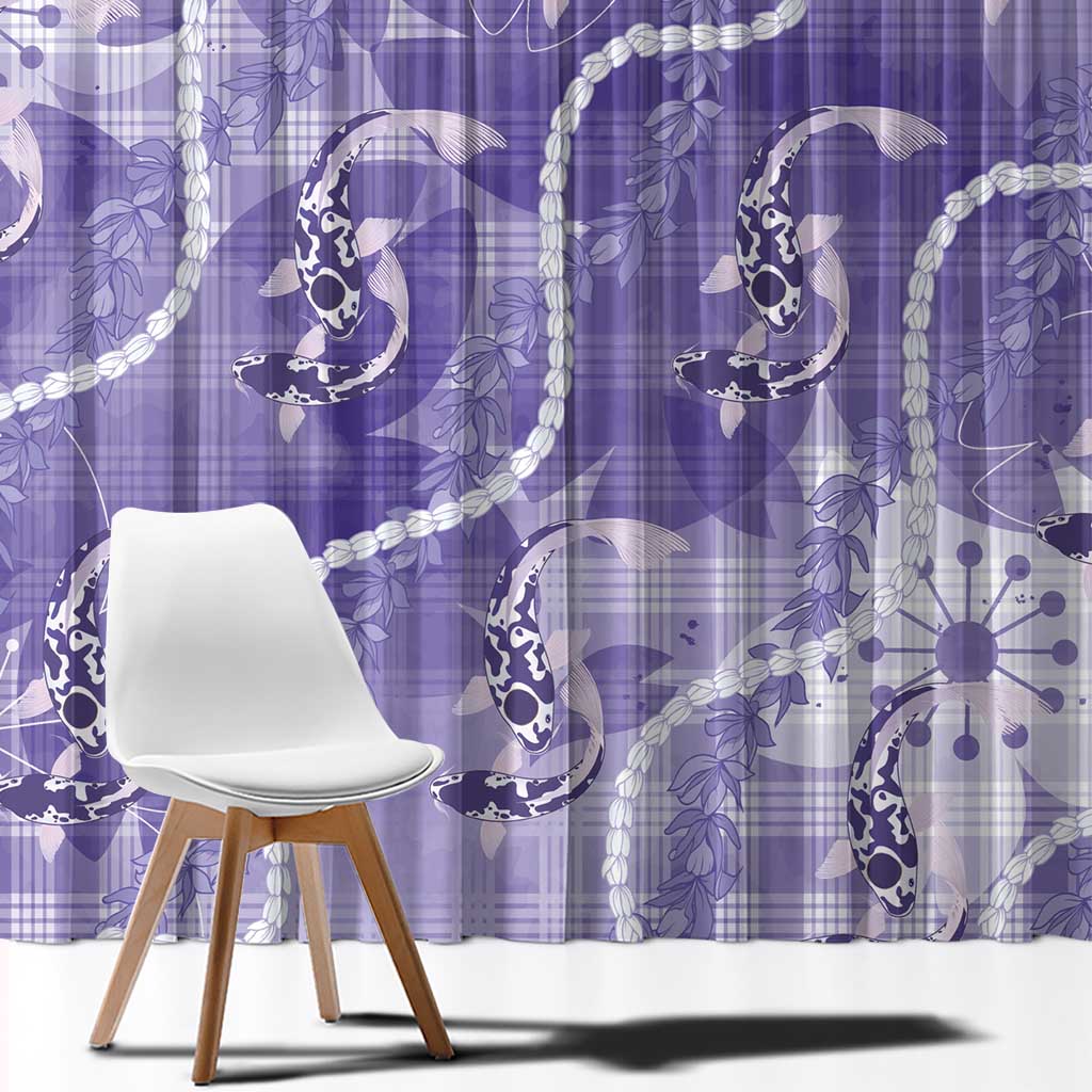 Japanese Koi Fish Window Curtain Purple Wagara Palaka Honohono Pikake Lei LT9 - Polynesian Pride