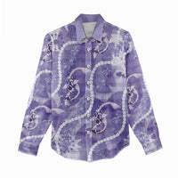 Japanese Koi Fish Women Casual Shirt Purple Wagara Palaka Honohono Pikake Lei