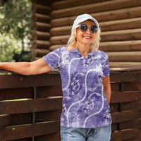 Japanese Koi Fish Women Polo Shirt Purple Wagara Palaka Honohono Pikake Lei