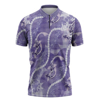 Japanese Koi Fish Zipper Polo Shirt Purple Wagara Palaka Honohono Pikake Lei