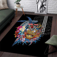 Personalized Japanese Koi Fish Ramen Area Rug Aloha Shark Kakau Pattern LT9 Black - Polynesian Pride