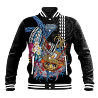 Personalized Japanese Koi Fish Ramen Baseball Jacket Aloha Shark Kakau Pattern LT9 Unisex Black - Polynesian Pride