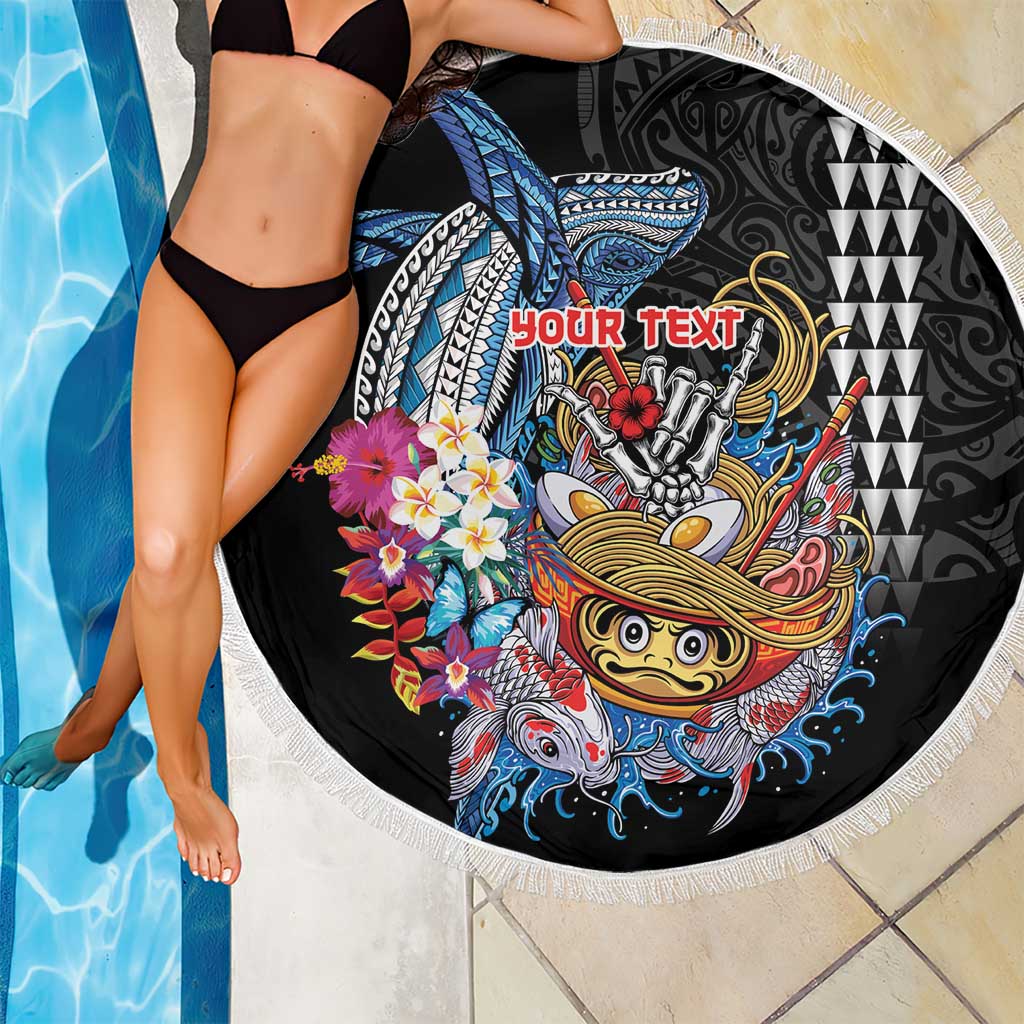 Personalized Japanese Koi Fish Ramen Beach Blanket Aloha Shark Kakau Pattern LT9 - Polynesian Pride