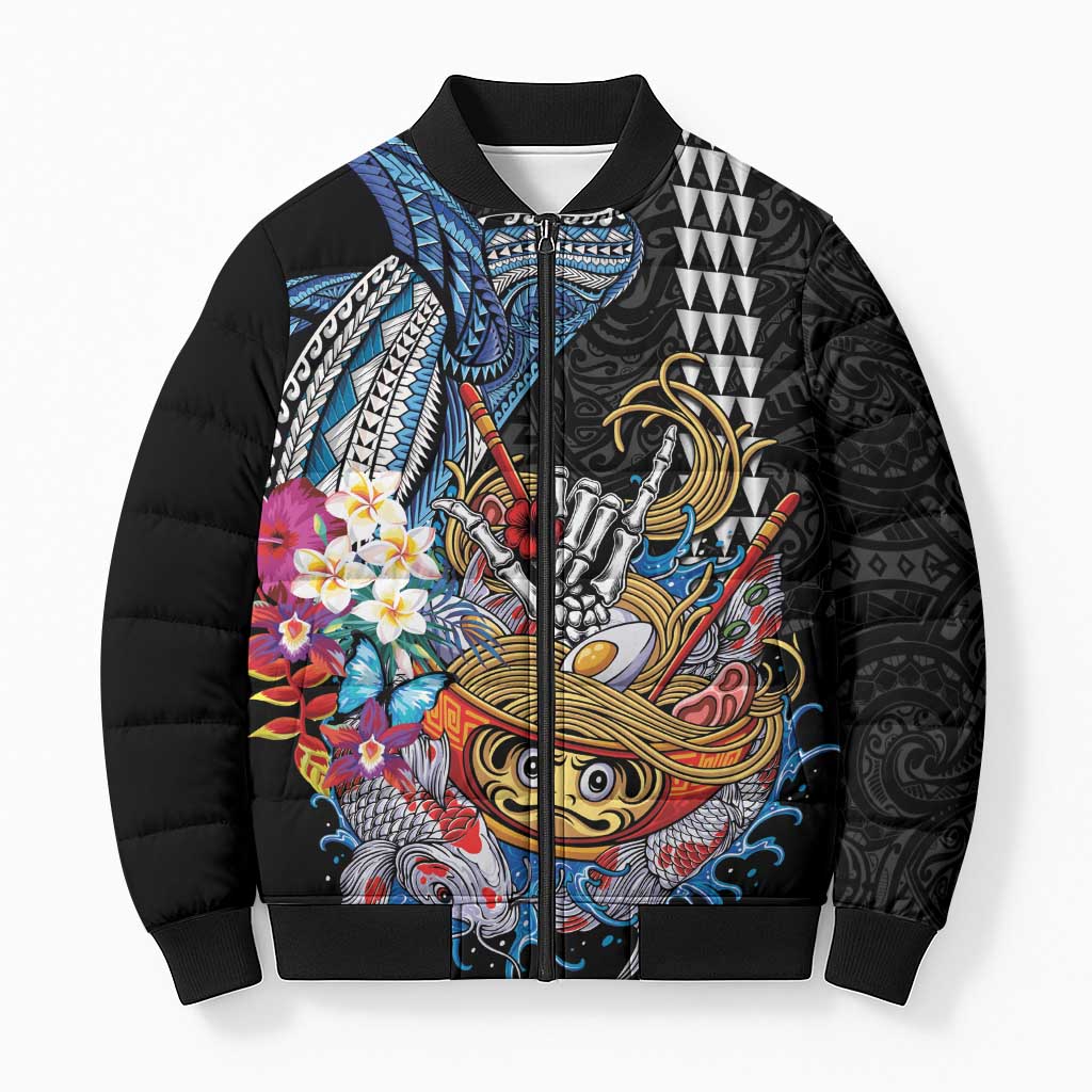 Personalized Japanese Koi Fish Ramen Bomber Puffer Jacket Aloha Shark Kakau Pattern