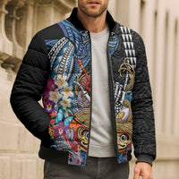 Personalized Japanese Koi Fish Ramen Bomber Puffer Jacket Aloha Shark Kakau Pattern