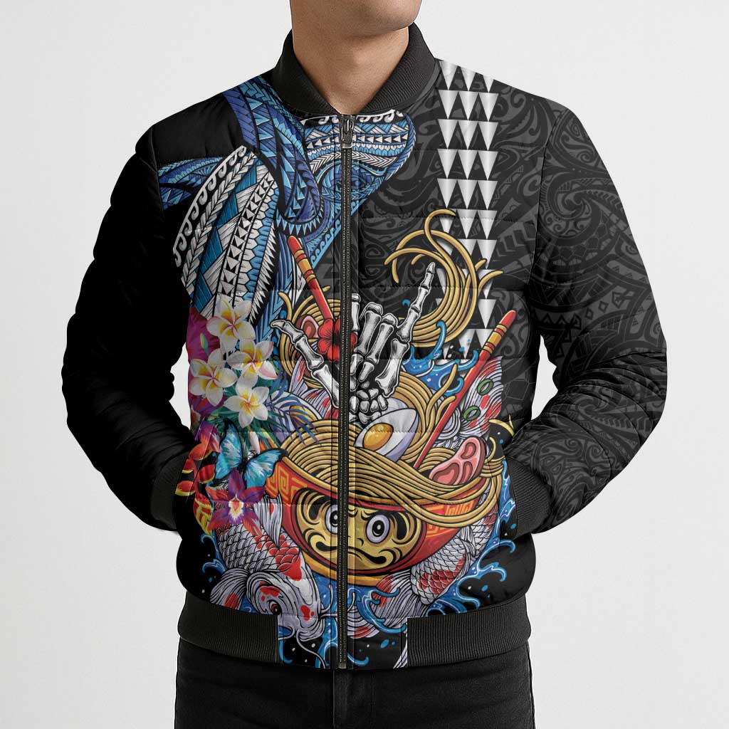 Personalized Japanese Koi Fish Ramen Bomber Puffer Jacket Aloha Shark Kakau Pattern