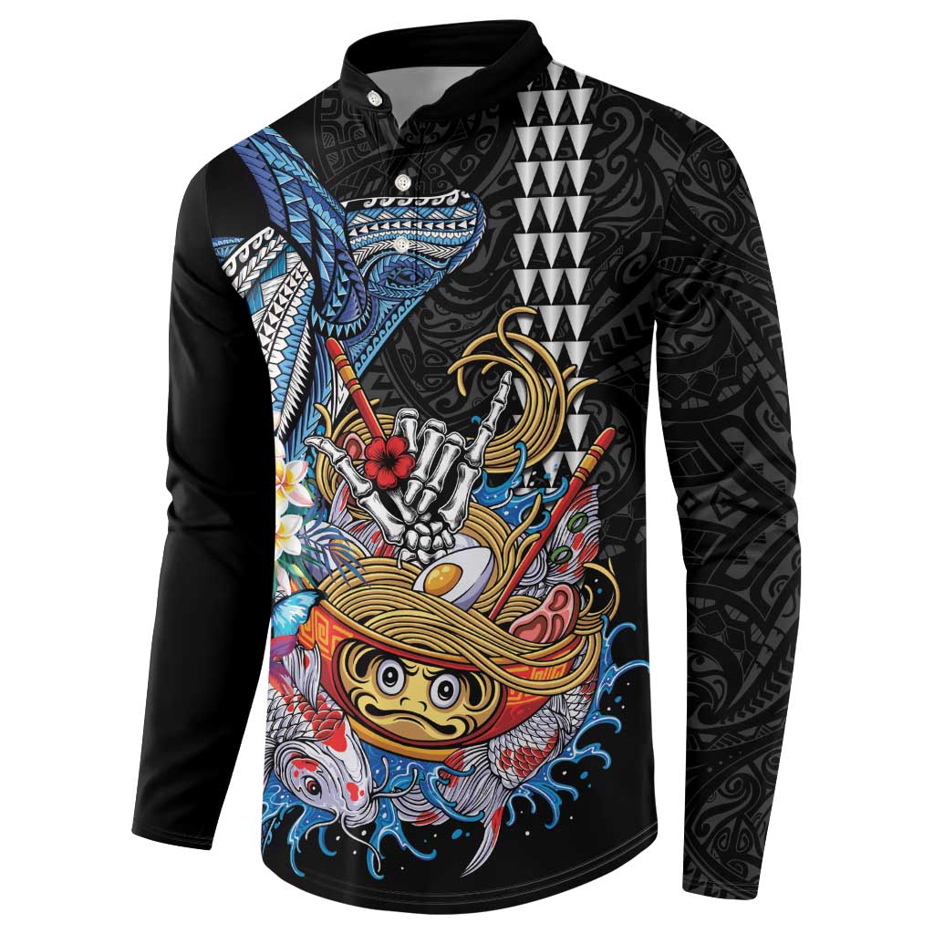 Personalized Japanese Koi Fish Ramen Button Sweatshirt Aloha Shark Kakau Pattern