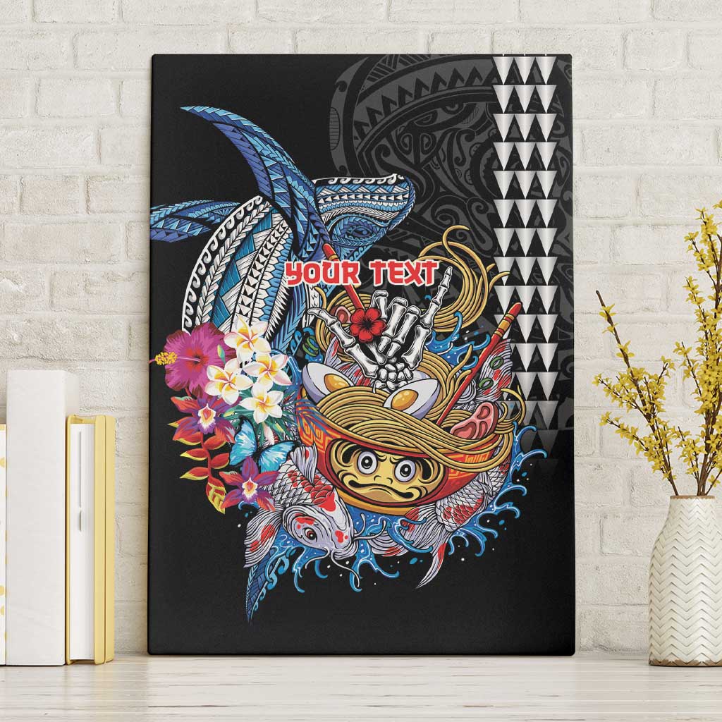 Personalized Japanese Koi Fish Ramen Canvas Wall Art Aloha Shark Kakau Pattern LT9 Without Frame Black - Polynesian Pride