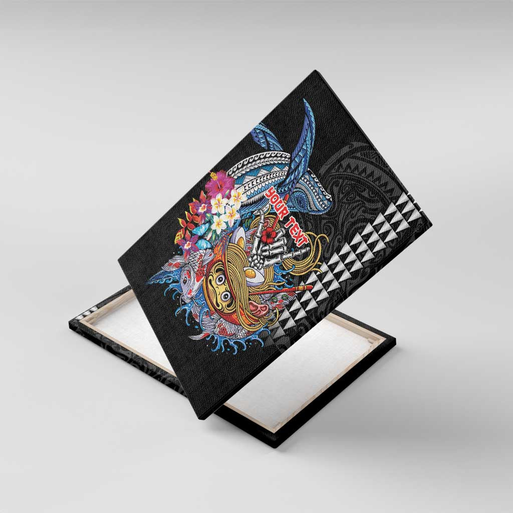 Personalized Japanese Koi Fish Ramen Canvas Wall Art Aloha Shark Kakau Pattern LT9 With Frame Black - Polynesian Pride