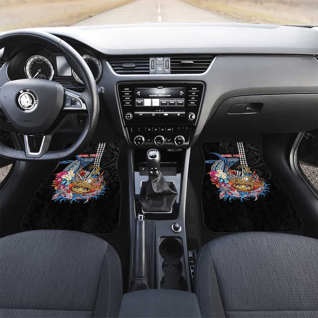 Personalized Japanese Koi Fish Ramen Car Mats Aloha Shark Kakau Pattern LT9 Set 2pcs - Front Black - Polynesian Pride