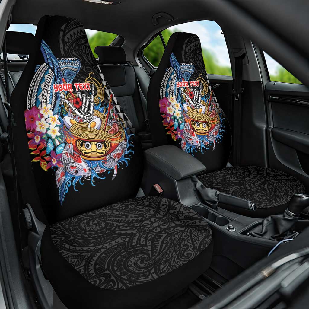 Personalized Japanese Koi Fish Ramen Car Seat Cover Aloha Shark Kakau Pattern LT9 One Size Black - Polynesian Pride