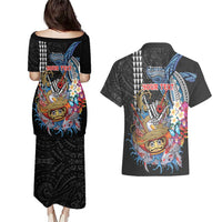 Personalized Japanese Koi Fish Ramen Couples Matching Puletasi and Hawaiian Shirt Aloha Shark Kakau Pattern LT9 - Polynesian Pride