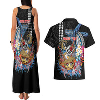 Personalized Japanese Koi Fish Ramen Couples Matching Tank Maxi Dress and Hawaiian Shirt Aloha Shark Kakau Pattern LT9 - Polynesian Pride