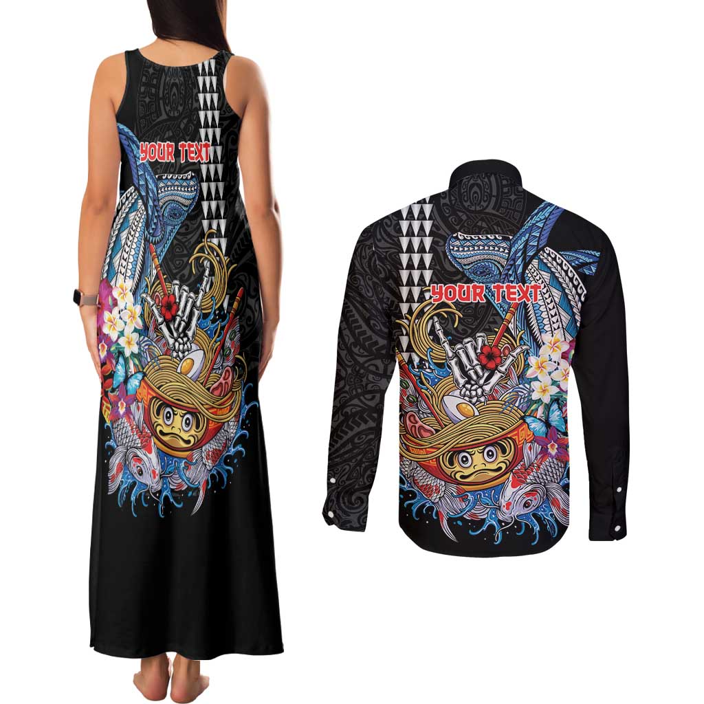 Personalized Japanese Koi Fish Ramen Couples Matching Tank Maxi Dress and Long Sleeve Button Shirt Aloha Shark Kakau Pattern LT9 - Polynesian Pride
