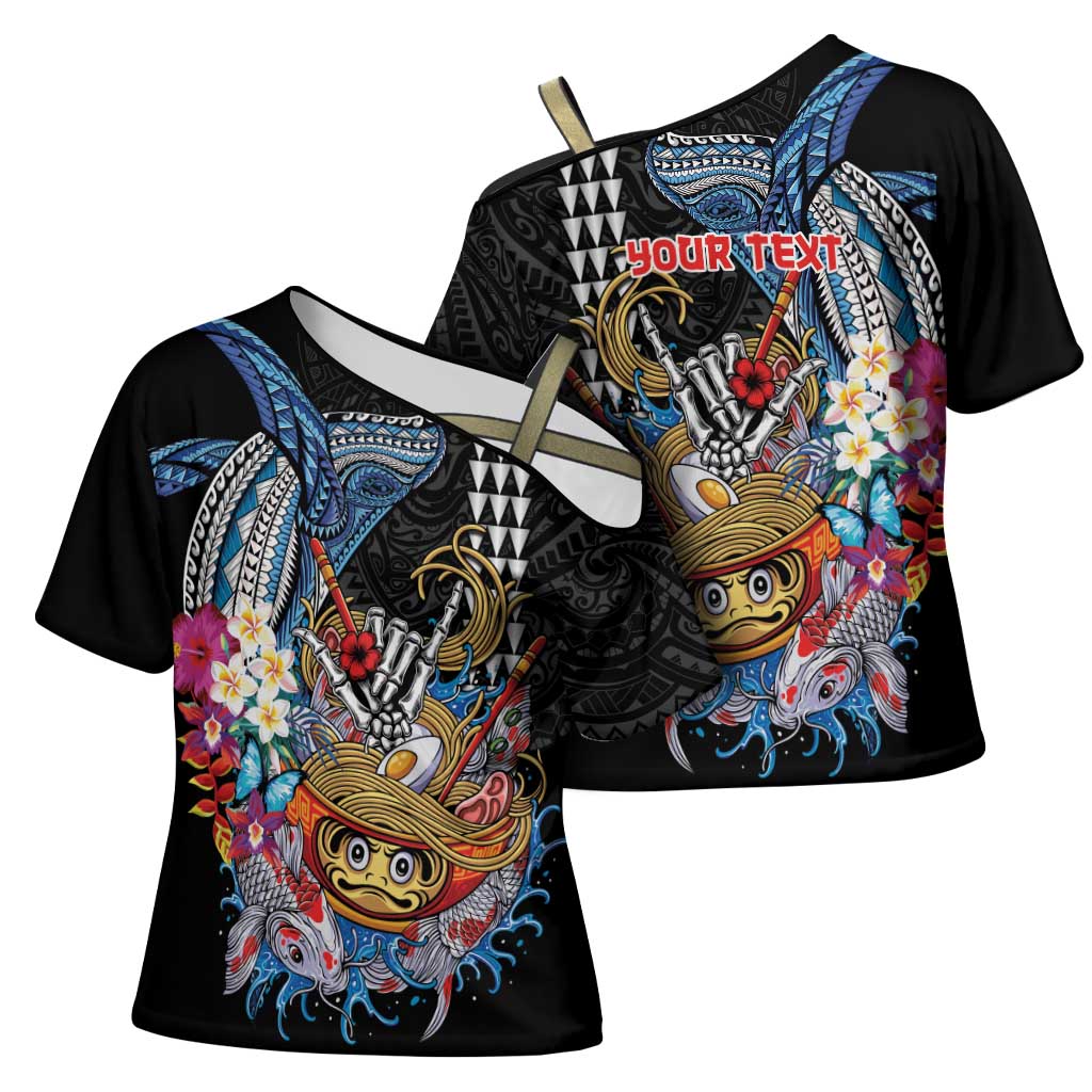 Personalized Japanese Koi Fish Ramen Cross Shoulder Shirt Aloha Shark Kakau Pattern