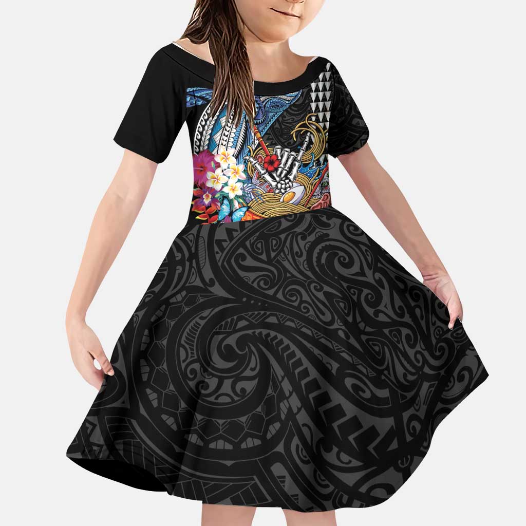 Personalized Japanese Koi Fish Ramen Family Matching Long Sleeve Bodycon Dress and Hawaiian Shirt Aloha Shark Kakau Pattern