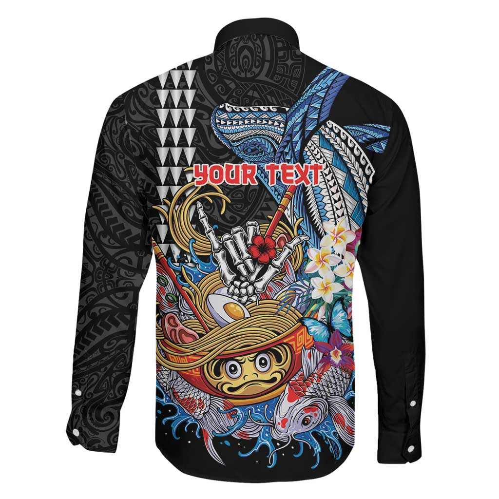 Personalized Japanese Koi Fish Ramen Family Matching Long Sleeve Bodycon Dress and Hawaiian Shirt Aloha Shark Kakau Pattern