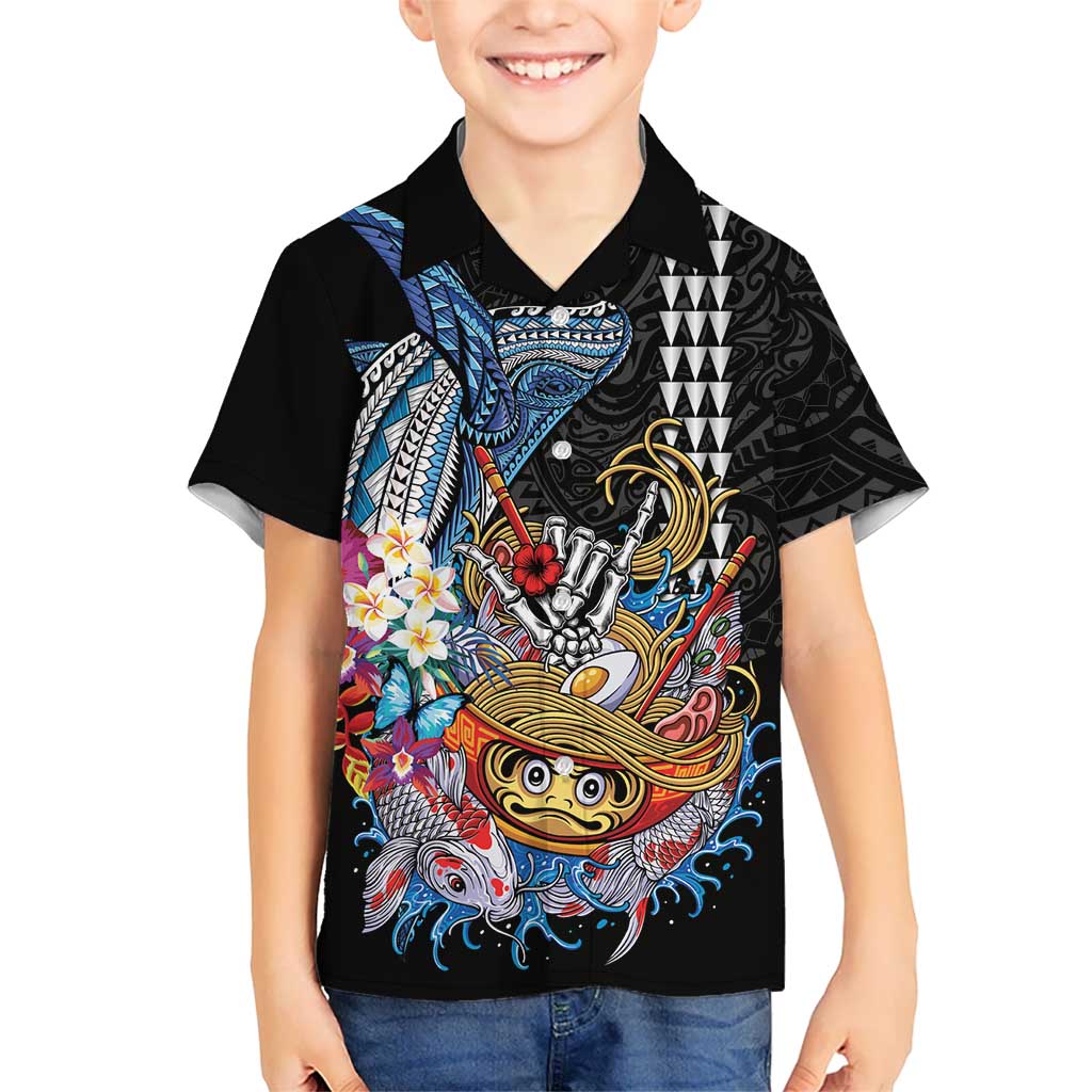 Personalized Japanese Koi Fish Ramen Family Matching Long Sleeve Bodycon Dress and Hawaiian Shirt Aloha Shark Kakau Pattern