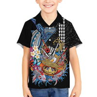 Personalized Japanese Koi Fish Ramen Family Matching Long Sleeve Bodycon Dress and Hawaiian Shirt Aloha Shark Kakau Pattern
