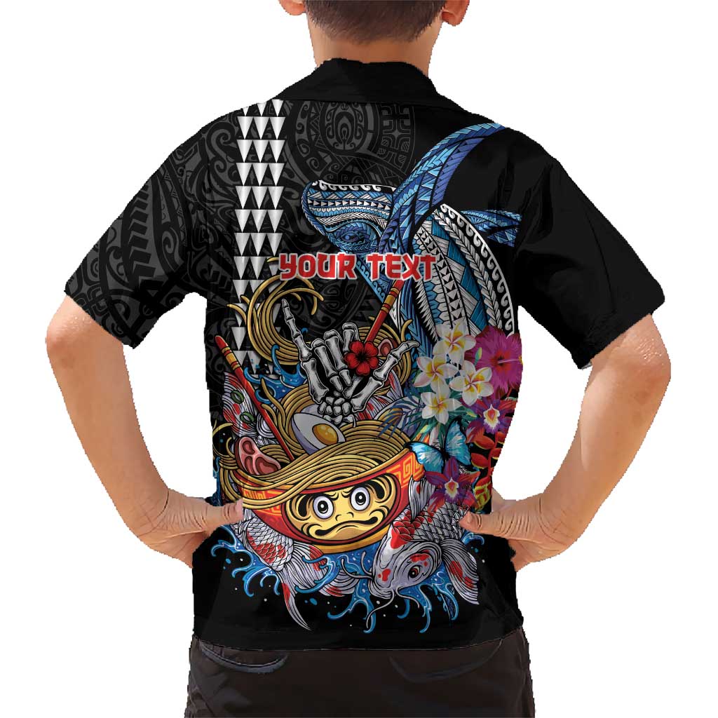 Personalized Japanese Koi Fish Ramen Family Matching Off The Shoulder Long Sleeve Dress and Hawaiian Shirt Aloha Shark Kakau Pattern