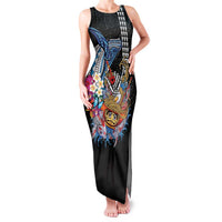 Personalized Japanese Koi Fish Ramen Family Matching Tank Maxi Dress and Hawaiian Shirt Aloha Shark Kakau Pattern LT9 Mom's Dress Black - Polynesian Pride