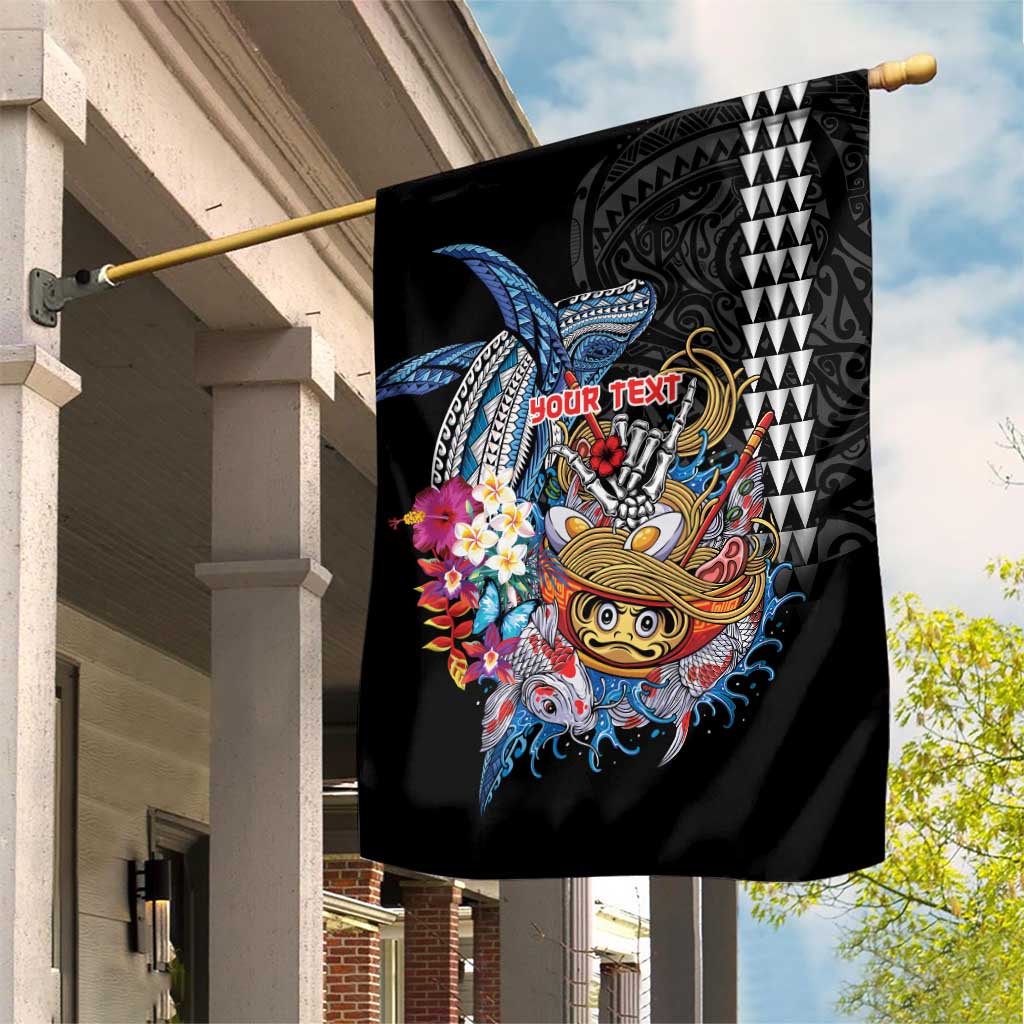 Personalized Japanese Koi Fish Ramen Garden Flag Aloha Shark Kakau Pattern LT9 House Flag Black - Polynesian Pride