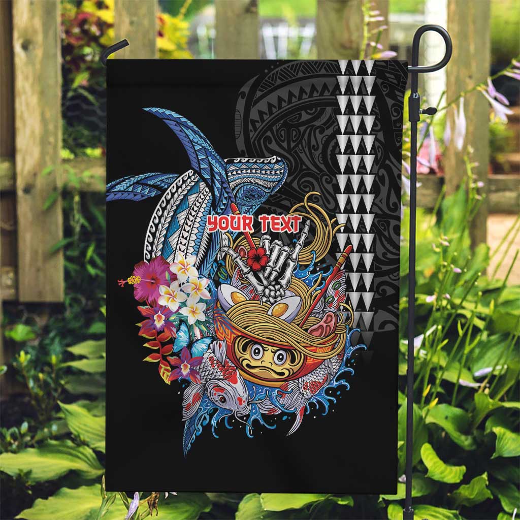Personalized Japanese Koi Fish Ramen Garden Flag Aloha Shark Kakau Pattern LT9 Garden Flag Black - Polynesian Pride