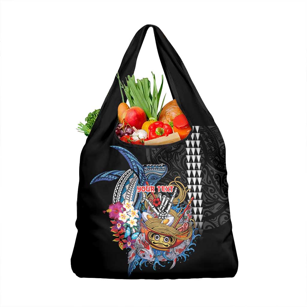 Personalized Japanese Koi Fish Ramen Grocery Bag Aloha Shark Kakau Pattern LT9 1-pack One Size Black - Polynesian Pride