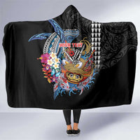 Personalized Japanese Koi Fish Ramen Hooded Blanket Aloha Shark Kakau Pattern LT9 One Size Black - Polynesian Pride