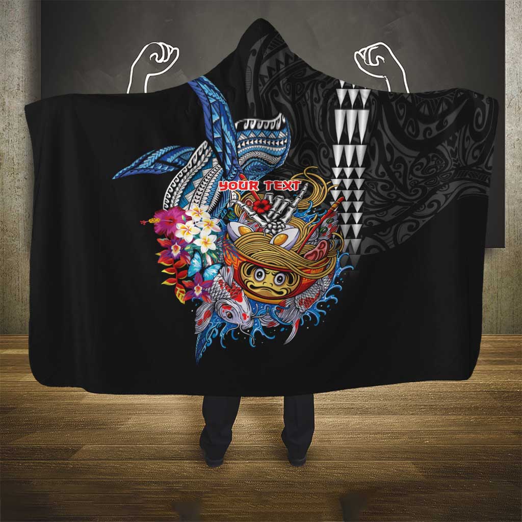 Personalized Japanese Koi Fish Ramen Hooded Blanket Aloha Shark Kakau Pattern LT9 - Polynesian Pride