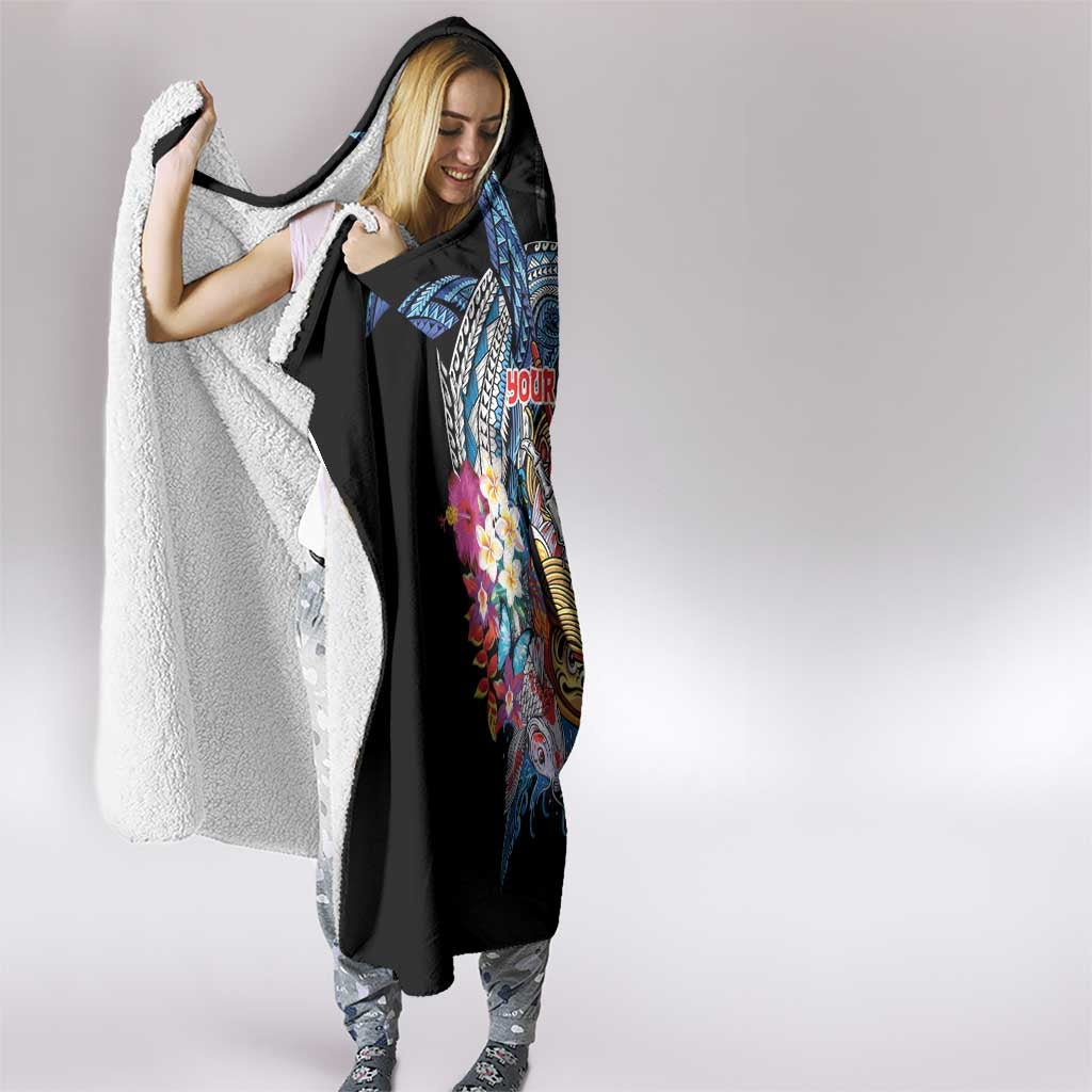 Personalized Japanese Koi Fish Ramen Hooded Blanket Aloha Shark Kakau Pattern LT9 - Polynesian Pride