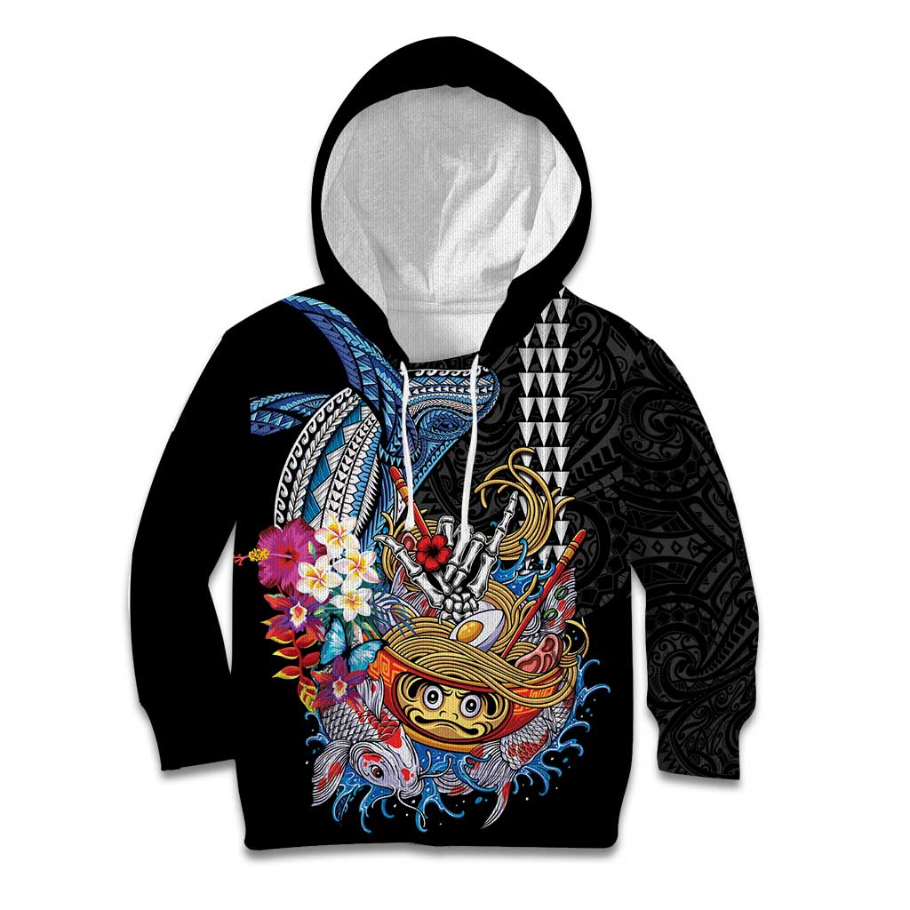 Personalized Japanese Koi Fish Ramen Kid Hoodie Aloha Shark Kakau Pattern LT9 Hoodie Black - Polynesian Pride