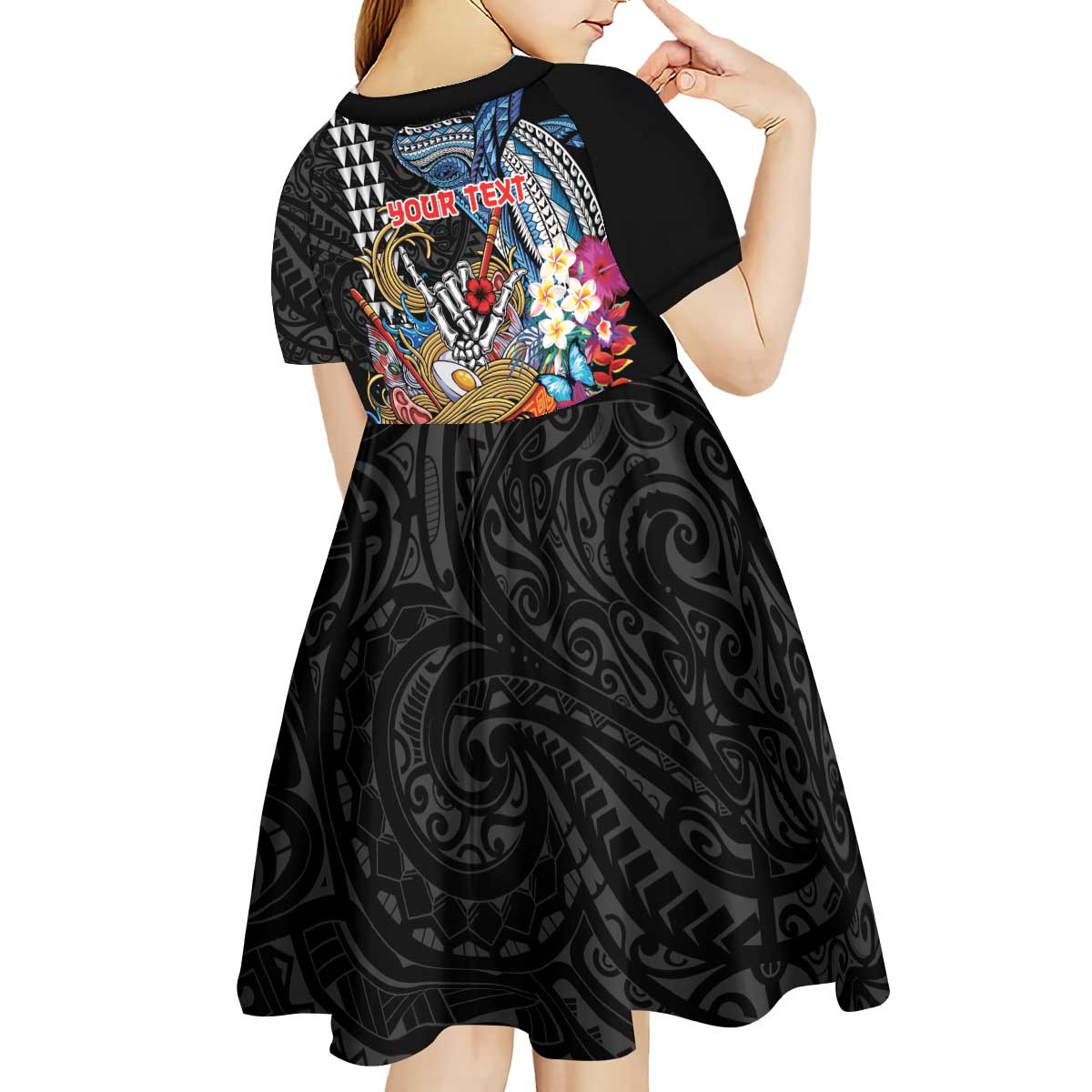 Personalized Japanese Koi Fish Ramen Kid Short Sleeve Dress Aloha Shark Kakau Pattern LT9 - Polynesian Pride