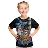 Personalized Japanese Koi Fish Ramen Kid T Shirt Aloha Shark Kakau Pattern LT9 Black - Polynesian Pride