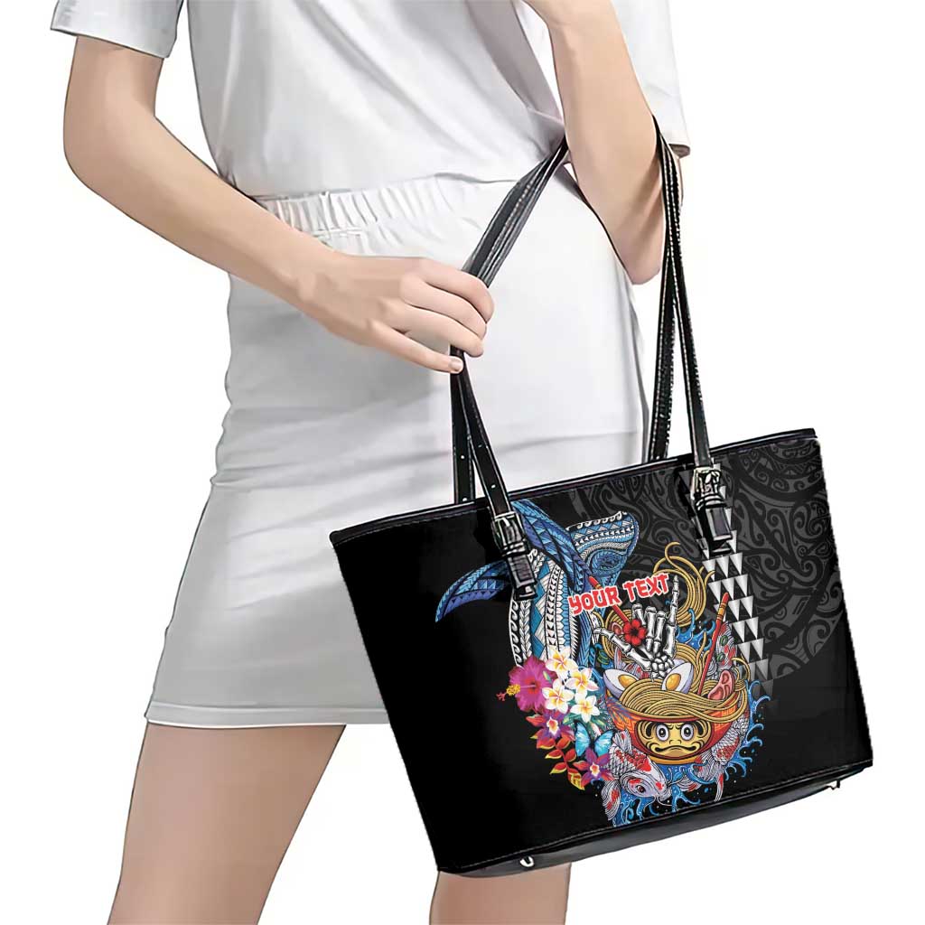 Personalized Japanese Koi Fish Ramen Leather Tote Bag Aloha Shark Kakau Pattern LT9 - Polynesian Pride