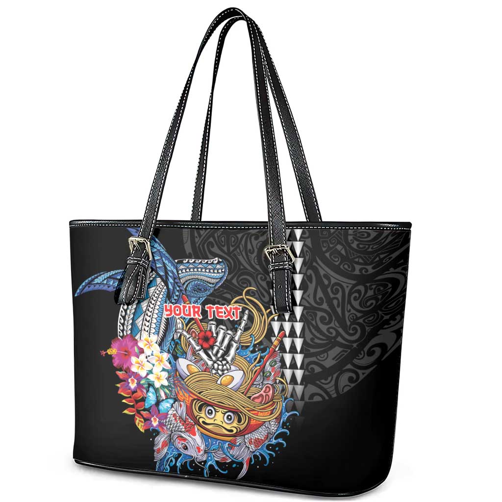 Personalized Japanese Koi Fish Ramen Leather Tote Bag Aloha Shark Kakau Pattern LT9 - Polynesian Pride