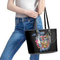 Personalized Japanese Koi Fish Ramen Leather Tote Bag Aloha Shark Kakau Pattern LT9 - Polynesian Pride
