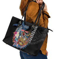 Personalized Japanese Koi Fish Ramen Leather Tote Bag Aloha Shark Kakau Pattern LT9 - Polynesian Pride