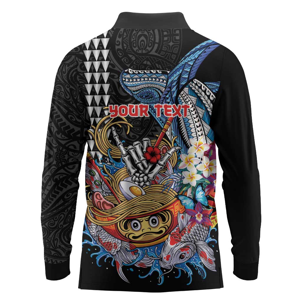 Personalized Japanese Koi Fish Ramen Long Sleeve Polo Shirt Aloha Shark Kakau Pattern LT9 - Polynesian Pride