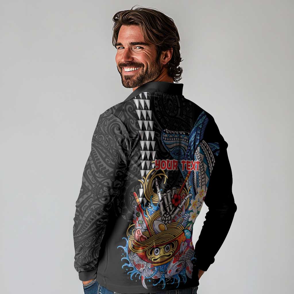 Personalized Japanese Koi Fish Ramen Long Sleeve Polo Shirt Aloha Shark Kakau Pattern LT9 - Polynesian Pride