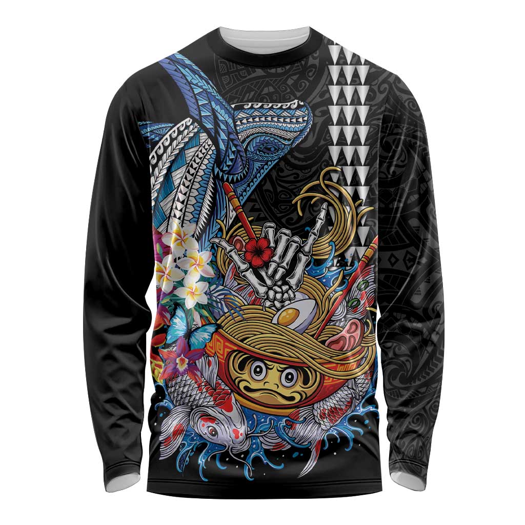 Personalized Japanese Koi Fish Ramen Long Sleeve Shirt Aloha Shark Kakau Pattern LT9 Unisex Black - Polynesian Pride