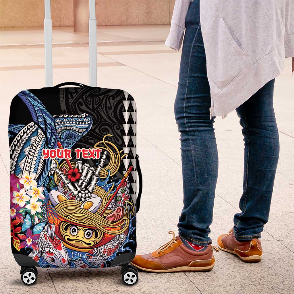 Personalized Japanese Koi Fish Ramen Luggage Cover Aloha Shark Kakau Pattern LT9 Black - Polynesian Pride