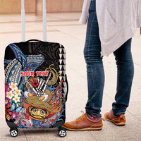 Personalized Japanese Koi Fish Ramen Luggage Cover Aloha Shark Kakau Pattern LT9 Black - Polynesian Pride