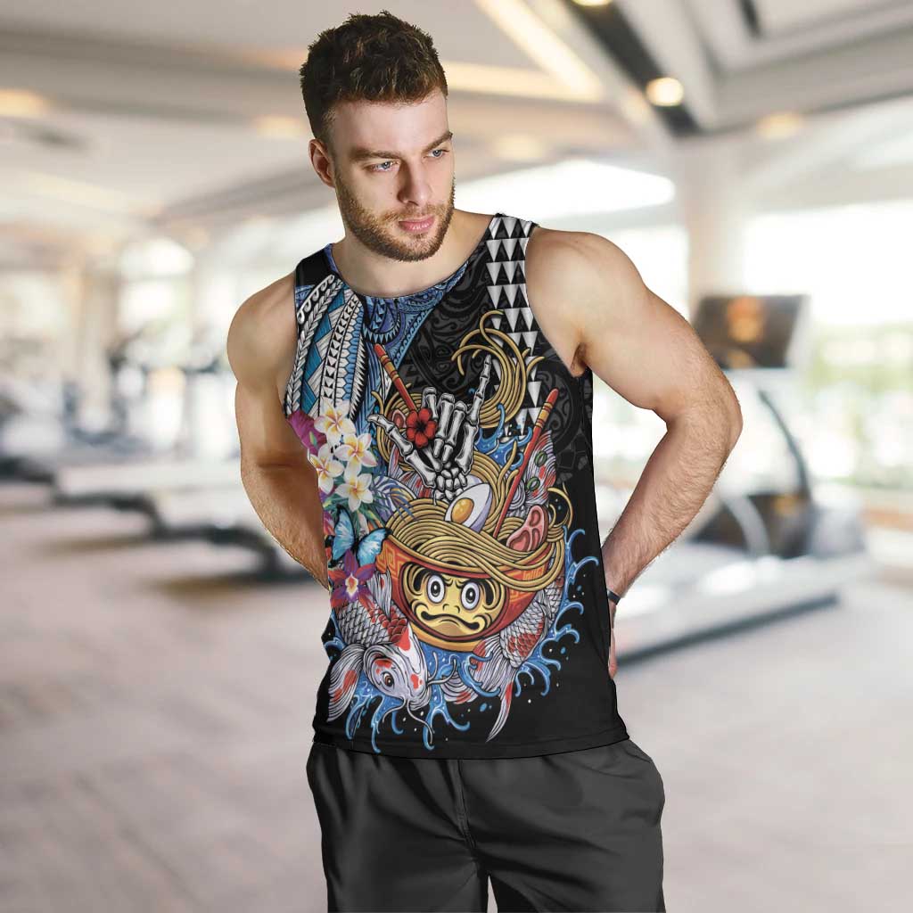 Personalized Japanese Koi Fish Ramen Men Tank Top Aloha Shark Kakau Pattern LT9 Black - Polynesian Pride